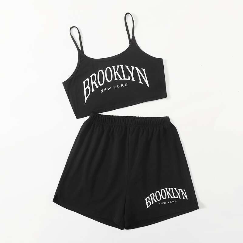 

Letter Crop Cami & Shorts, Black
