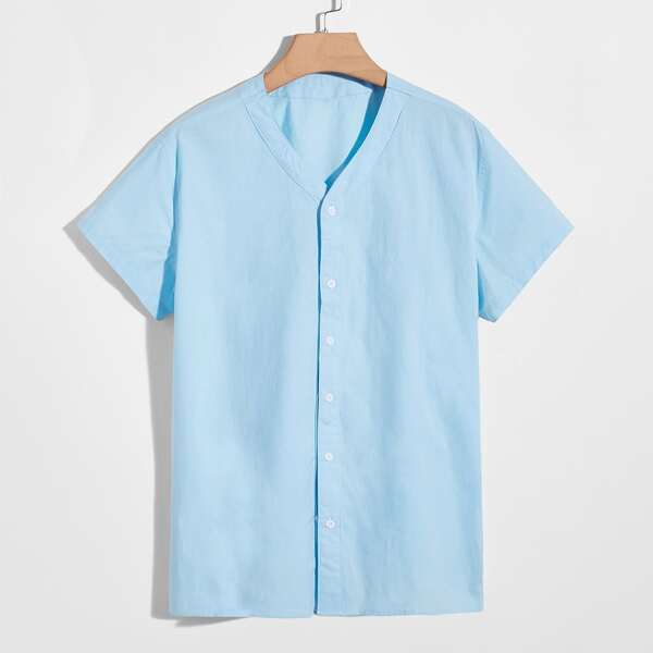 

Men Button Front Solid Shirt, Baby blue