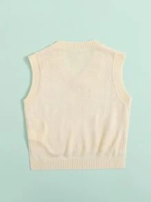 SHEIN Girls High Low Hem Sweater Vest - Beige - View 2