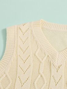 SHEIN Girls High Low Hem Sweater Vest - Beige - View 4