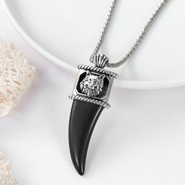 

Wolf Charm Necklace, Black