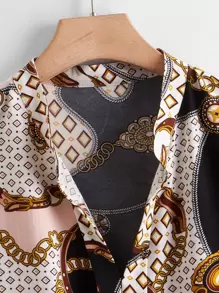 SHEIN LUNE Plus Chain Print Batwing Sleeve Blouse - Multicolor - View 3