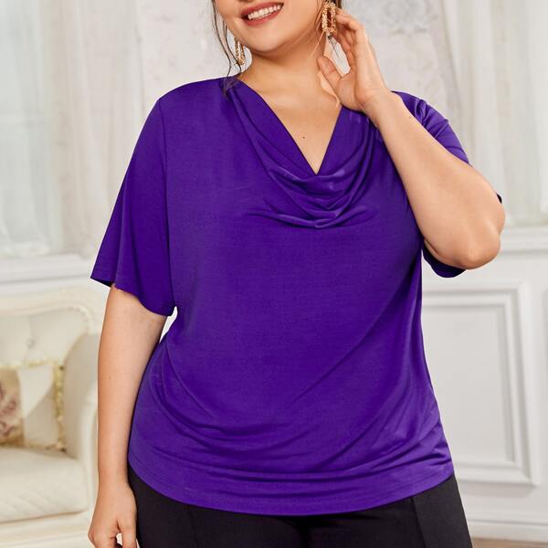 

Plus Cowl Neck Solid Tee, Violet purple