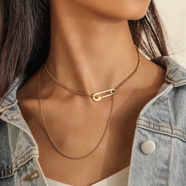 

Safety Pin Decor Necklace, Gold