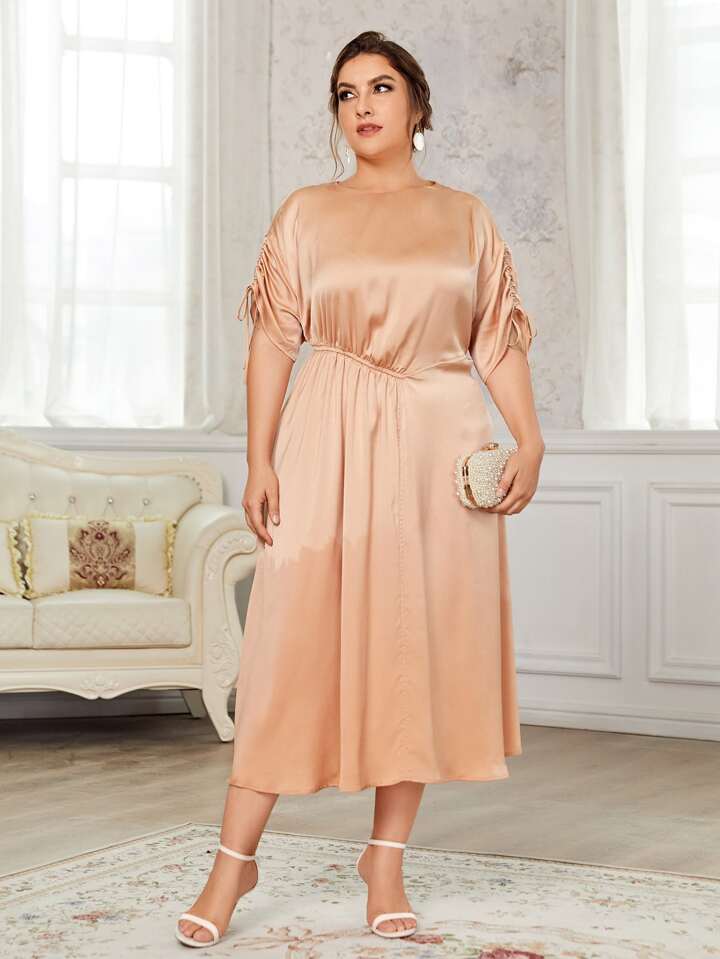 satin dress with drawstring Women's Powder pink Drawstring-Detail Satin Dress