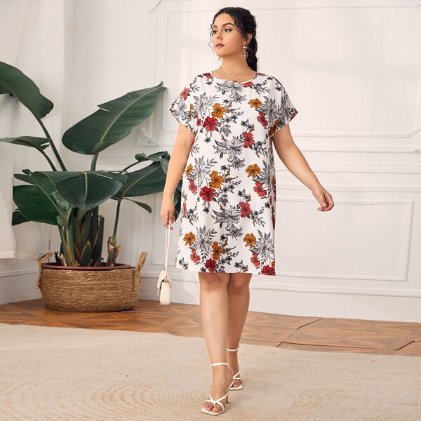 

Plus Floral Print Tunic Dress, Multicolor
