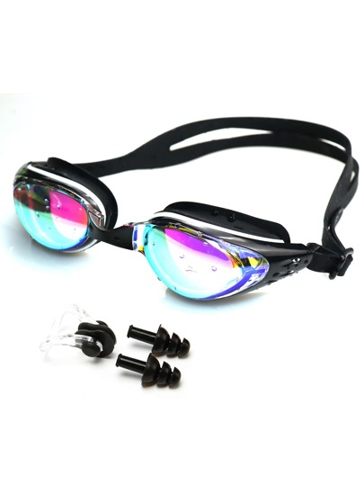 SHENYU نظارات سباحة مضادة للضباب ومضادة للأشعة فوق البنفسجية مع مشبك الأنف وسدادات الأذن، ضروريات الشاطئ، اكسسوارات الشاطئ، طفاية حمام السباحة