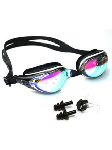 SHENYU نظارات سباحة مضادة للضباب ومضادة للأشعة فوق البنفسجية مع مشبك الأنف وسدادات الأذن، ضروريات الشاطئ، اكسسوارات الشاطئ، طفاية حمام السباحة - أبيض وأسود - مشاهدة 2