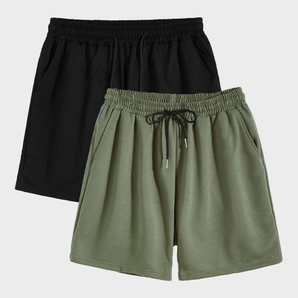 

Men 2pcs Drawstring Waist Track Shorts, Multicolor