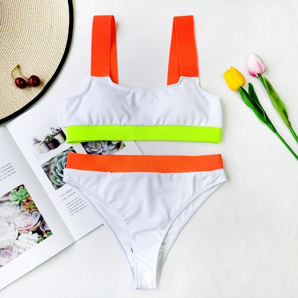 

Color Block Bikini Swimsuit, White