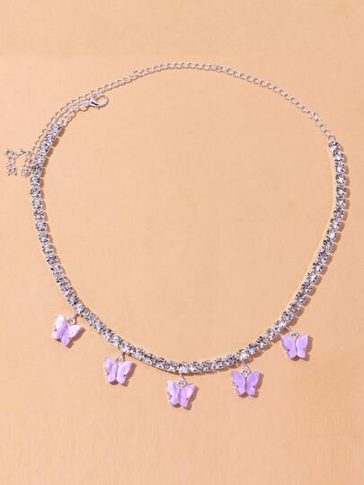 蝴蝶吊墜水鑽裝飾項鍊