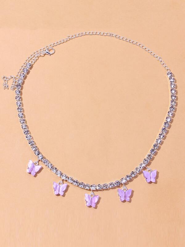 蝴蝶吊墜水鑽裝飾項鍊