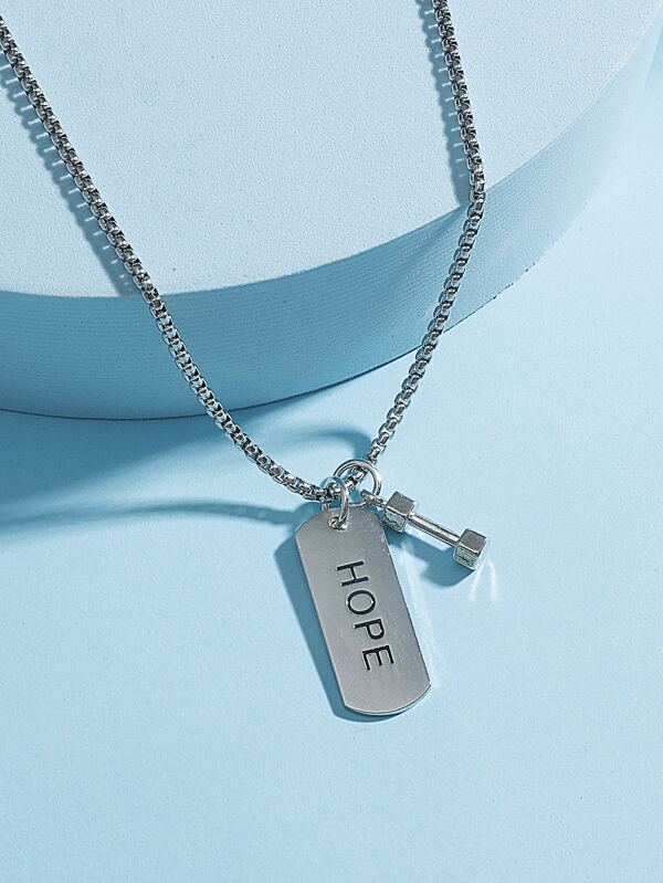 Fashionable and Popular Men Dumbbell Charm Necklace Punk Hip Pop Style Alloy Material for Jewelry Gift and for a Stylish Look