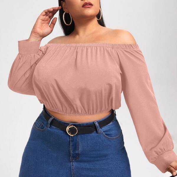 

Plus Solid Off The Shoulder Top, Pink