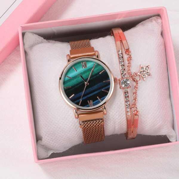 

1pc Mesh Strap Round Pointer Quartz Watch & 1pc Bracelet