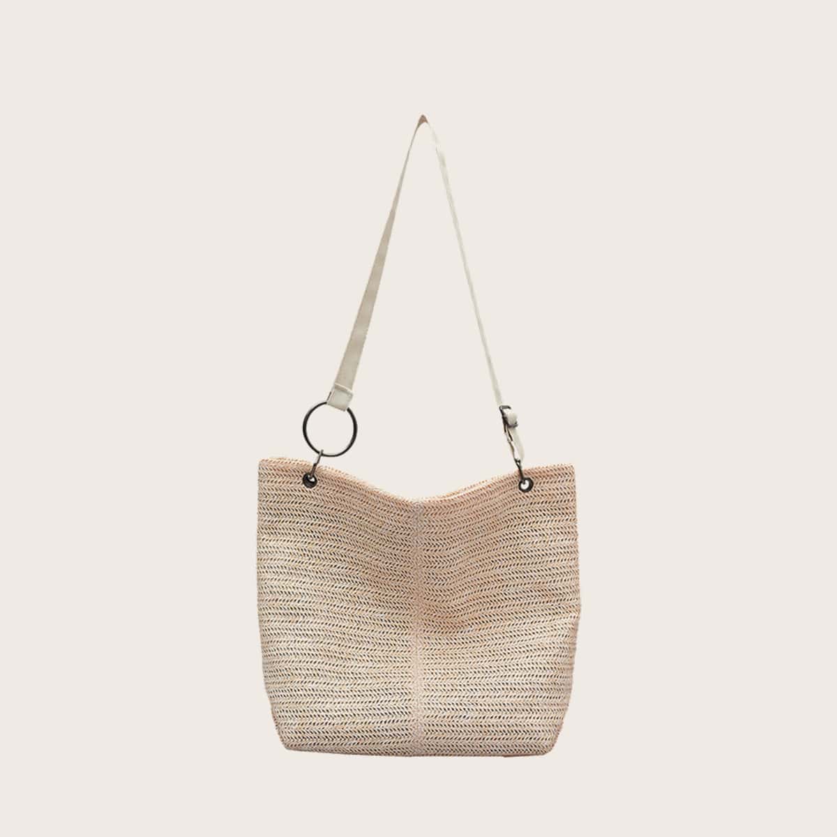 

Solid Straw Crossbody Bag, Beige