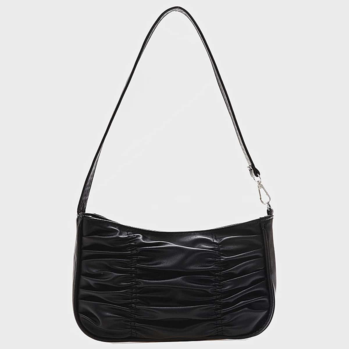 

Solid Ruched Baguette Bag, Black