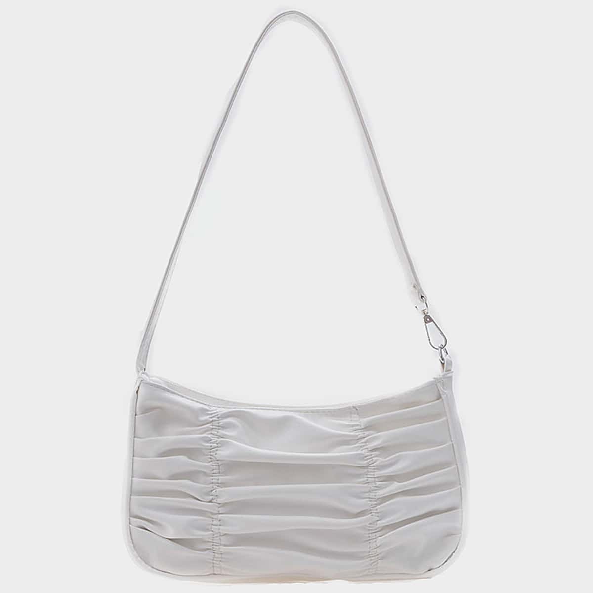 Solid Ruched Baguette Bag, White