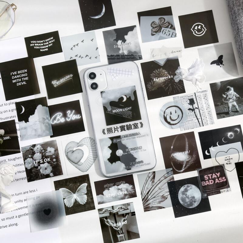 

40pcs Scenery Sticker, Black and white