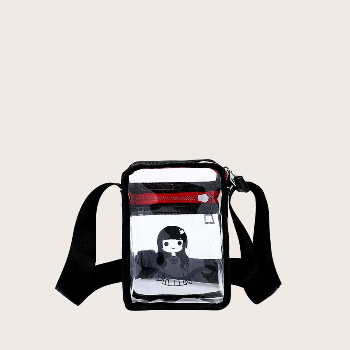 

Cartoon Figure Clear Crossbody Bag, Multicolor