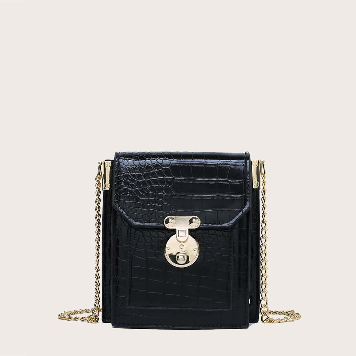 

Croc Embossed Chain Crossbody Bag, Black