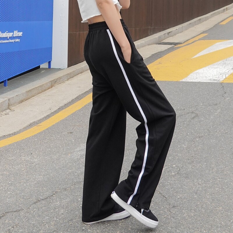 

Side Stripe Split Hem Pants, Black