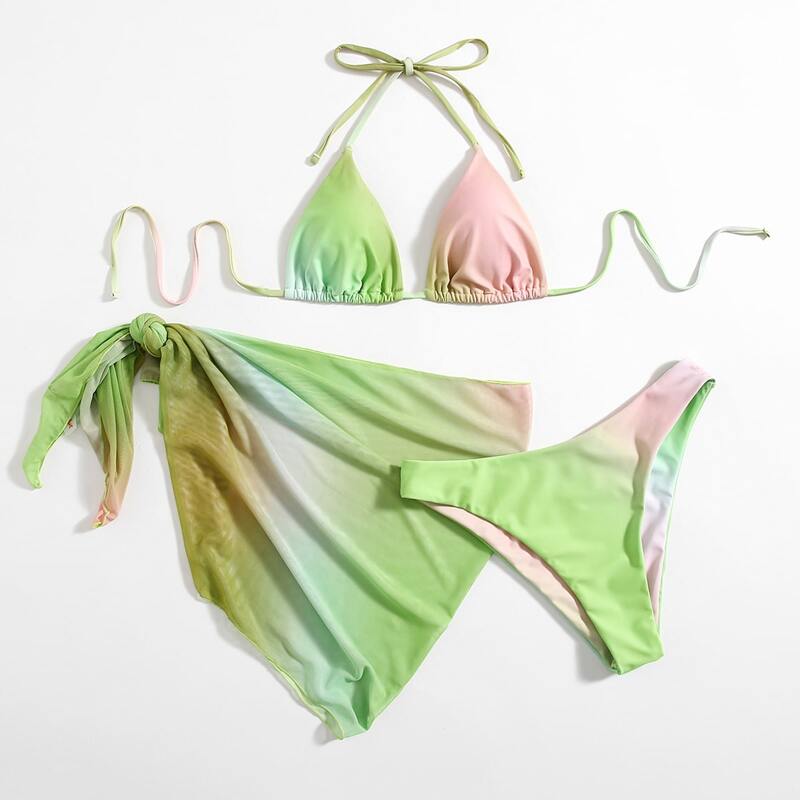 

3pack Ombre Bikini Swimsuit With Beach Skirt, Multicolor