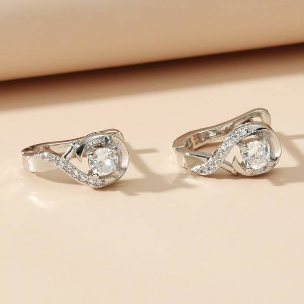 

Zircon Decor Hoop Earrings, Silver