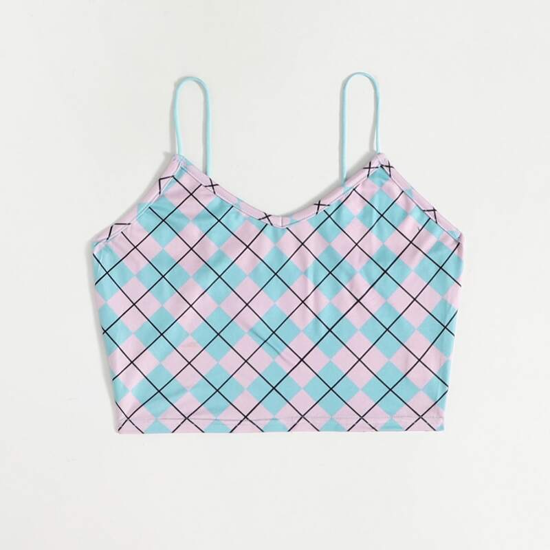 

Argyle Pattern Crop Cami, Multicolor