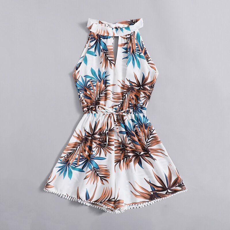 

Leaf Print Romper, White