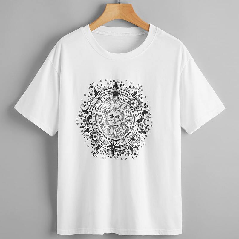 

Sun & Yin And Yang Graphic Tee, White