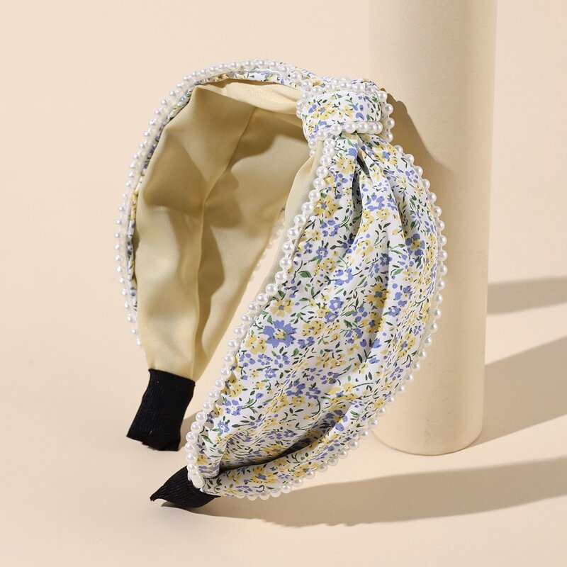 

Faux Pearl Decor Flower Print Headband, Multicolor