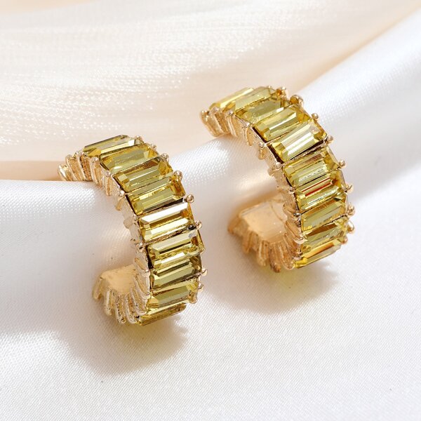

Rhinestone Decor Open Hoop Earrings, Yellow