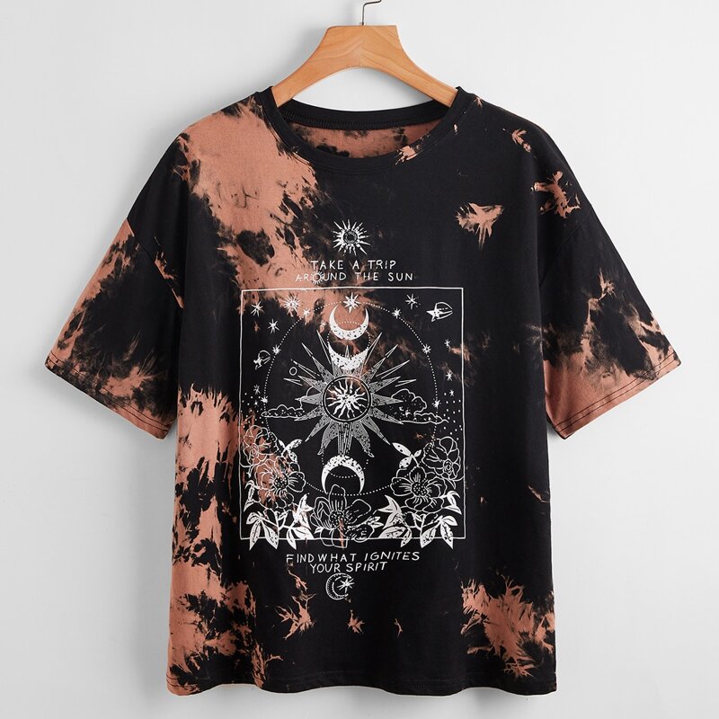 

Letter Sun & Moon Graphic Tie Dye Tee, Multicolor