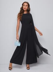 Mulvari Extra Long Sleeve Wide Leg Jumpsuit - Black - View 3