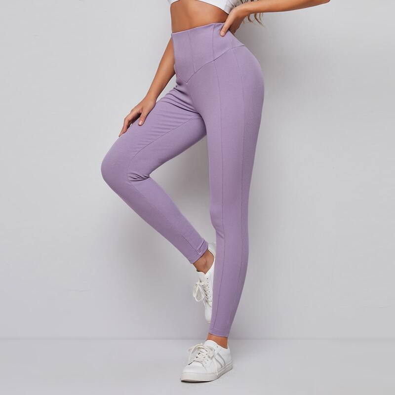 

Wide Waistband Solid Leggings, Lilac purple