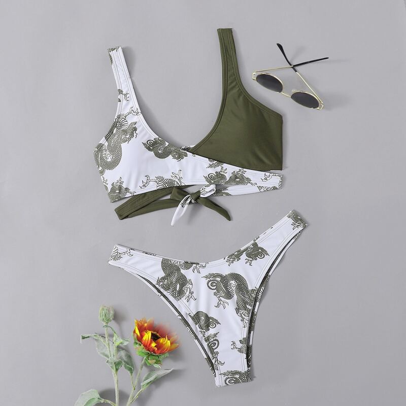 

Dragon Print Wrap Bikini Swimsuit, Multicolor