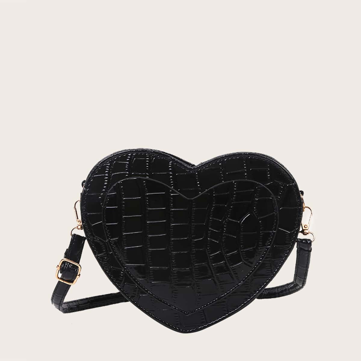 

Croc Embossed Heart Crossbody Bag, Black
