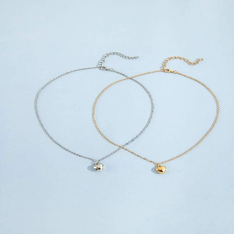 

2pcs Heart Pendant Necklace, Multicolor