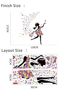 Girl & Butterfly Print Wall Sticker, Stickers, Wall Decal, Vinyl Decal For Home Decorations, Spring Decoration Items Refresh Your Home, Rama Decoration Stickers - Multicolor - View 2