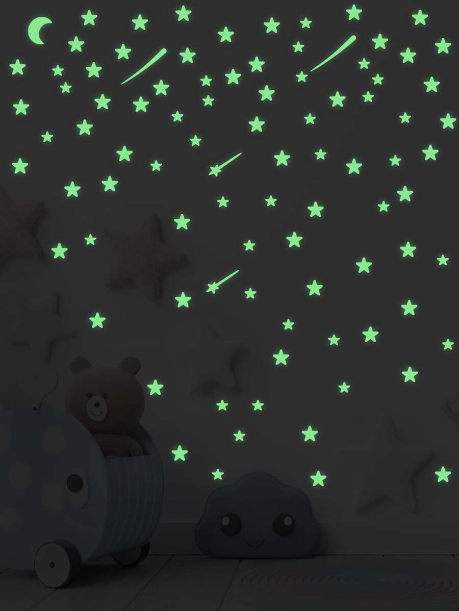 Kids Star Print Glow Sticker - Lime Green - View 1