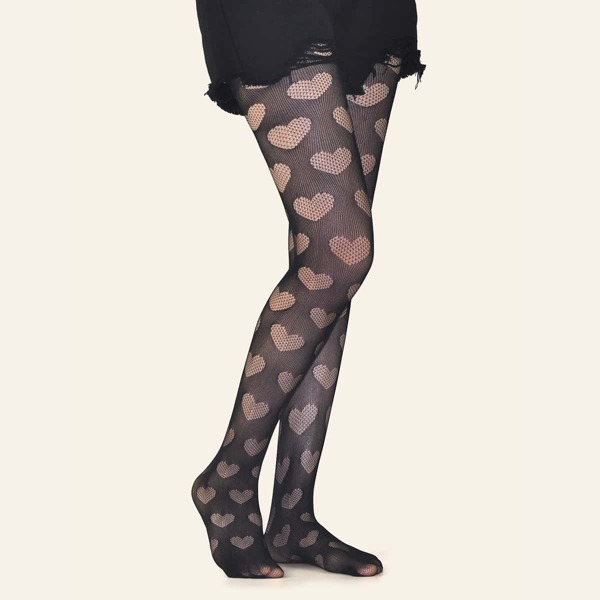 

Heart Print Tights, Black