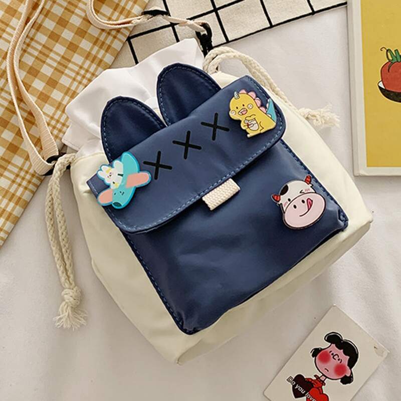 

Colorblock Drawstring Crossbody Bag, Blue and white