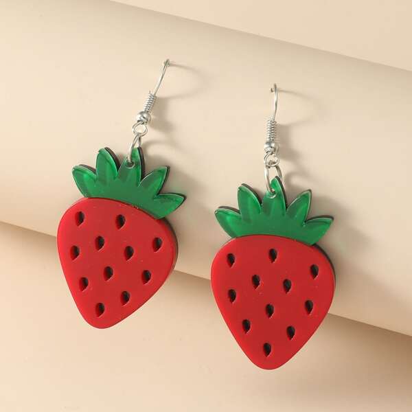

Girls Fruit Decor Drop Earrings, Red