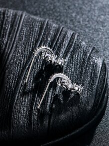 方晶鋯石花朵裝飾耳環 - 銀色 - 查看 4