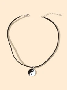 Yin & Yang Charm Necklace - Black - View 2