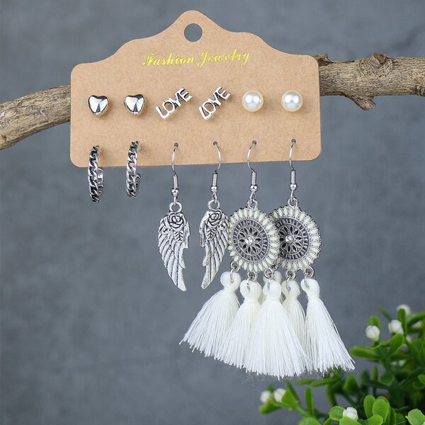

6pairs Tassel Decor Drop Earrings, Multicolor