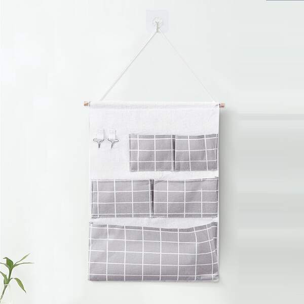 

Plaid Pattern Hanging Storage Bag Without Hook, Grey