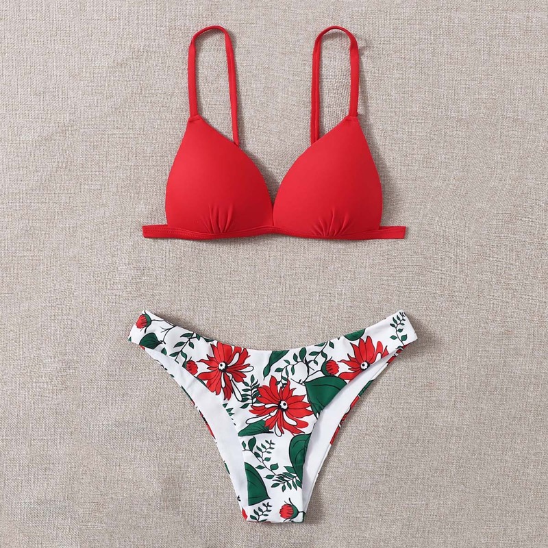 

Floral Print Push Up Bikini Swimsuit, Red