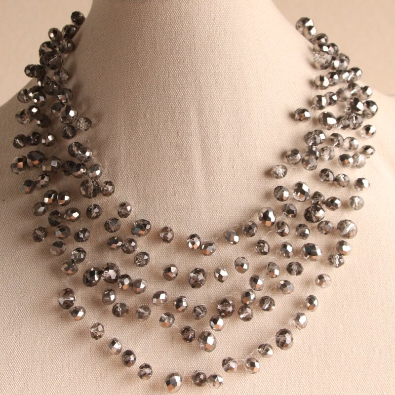 

Rhinestone Layered Necklace, Gun black